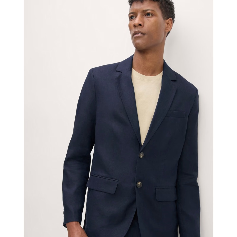 Everlane The Linen Blazer Navy Blue Front Flap Pockets Men's Size 38